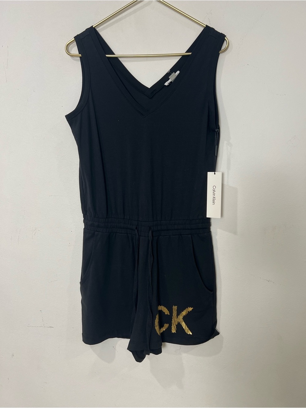 Calvin Klein Classic Black V‑Neck Sleeveless Romper S